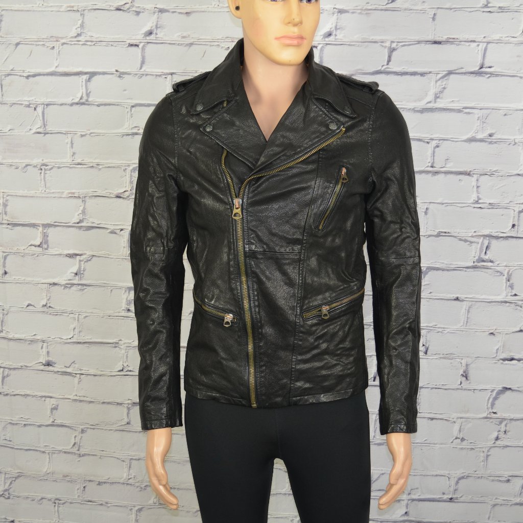 Mens Scotch And Soda Leather Biker Jacket Motorcycle Cafe Racer Size Small